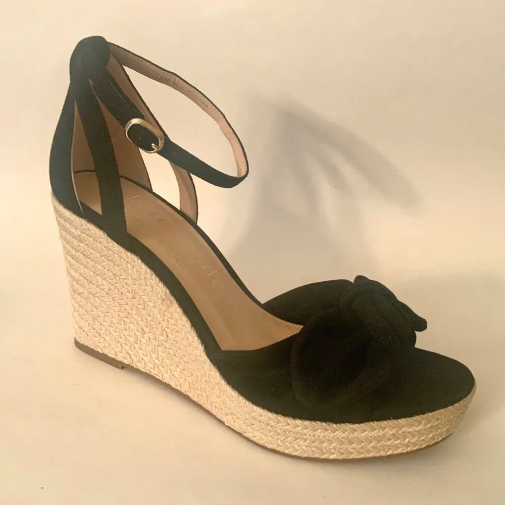 Kate Spade Tianna Black Suede Espadrille High Wedge Platform Sandals Pumps 9.5